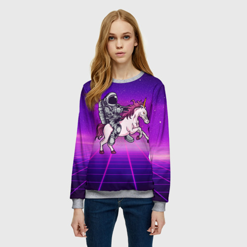 Женский свитшот 3D с принтом Космонавт на единороге, фото на моделе #1