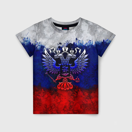 Детская футболка 3D с принтом Россия | Russia | Герб, вид спереди #2