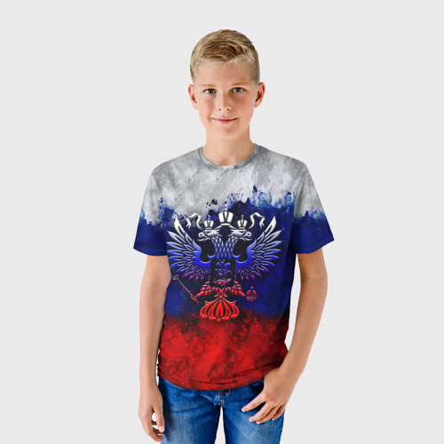 Детская футболка 3D с принтом Россия | Russia | Герб, фото на моделе #1