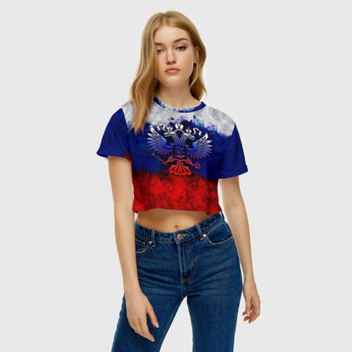 Женская футболка Crop-top 3D Россия Russia Герб, цвет 3D печать - фото 4