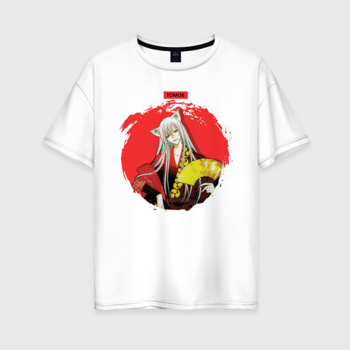 Женская футболка из хлопка оверсайз с принтом Red Tomoe, вид спереди №1