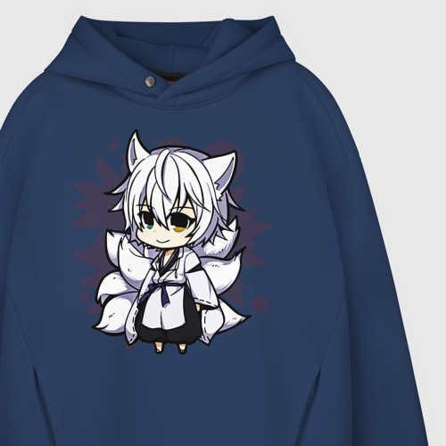 Мужское худи Oversize хлопок Kitsune Chibi, цвет темно-синий - фото 4