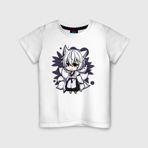Детская футболка из хлопка с принтом Kitsune Chibi, вид спереди №1