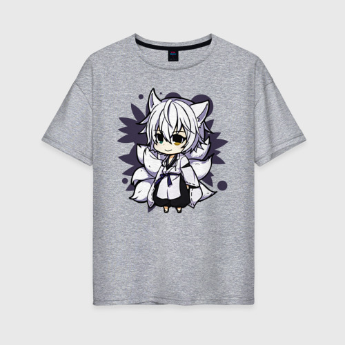 Женская футболка хлопок Oversize Kitsune Chibi, цвет меланж