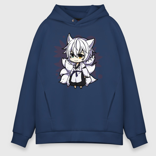 Мужское худи Oversize хлопок Kitsune Chibi, цвет темно-синий