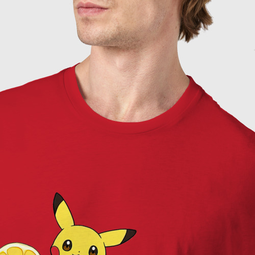 Мужская футболка хлопок Пикачу   в лимонаде, цвет красный - фото 6