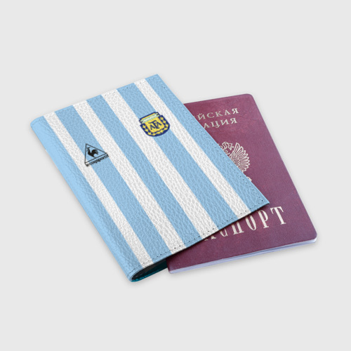 Обложка для паспорта матовая кожа Форма Марадоны с автографом, цвет голубой - фото 3