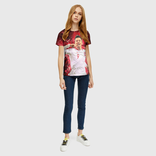 Женская футболка 3D с принтом Lewandowski | Левандовски | 9, вид сбоку #3