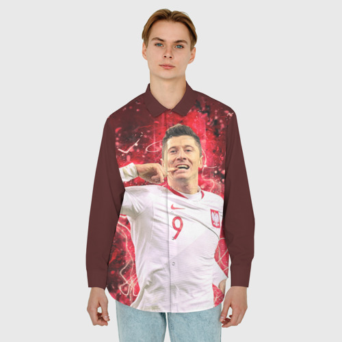 Мужская рубашка oversize 3D Lewandowski Левандовски 9, цвет белый - фото 3