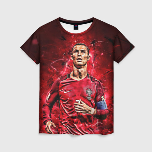 Женская футболка 3D с принтом Cristiano Ronaldo (Portugal), вид спереди #2