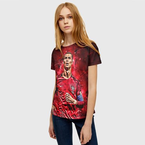 Женская футболка 3D с принтом Cristiano Ronaldo (Portugal), фото на моделе #1