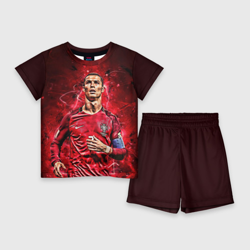 Детский костюм с шортами с принтом Cristiano Ronaldo Portugal, вид спереди №1