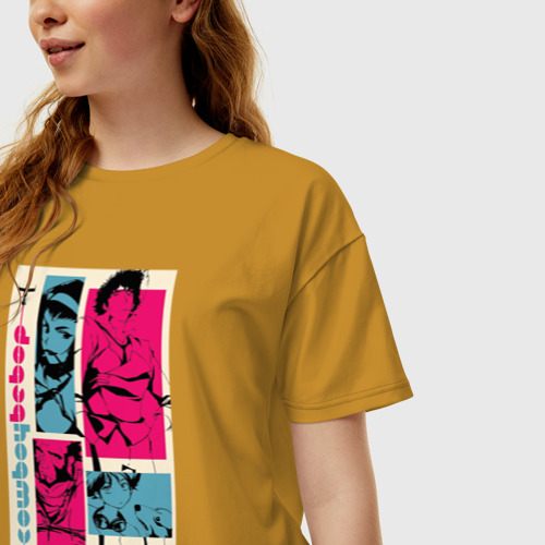 Женская футболка хлопок Oversize Cowboy Bebop, цвет горчичный - фото 3