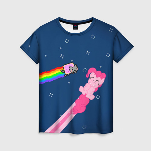Женская футболка 3D с принтом Nyan cat x Pony, вид спереди #2