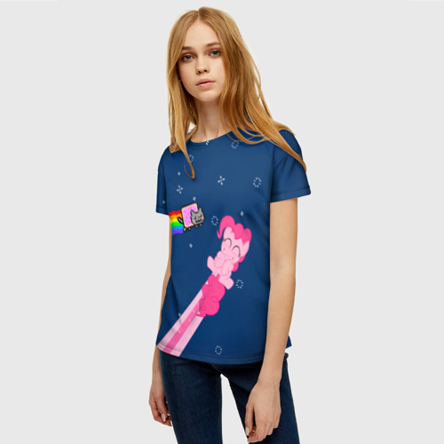 Женская футболка 3D с принтом Nyan cat x Pony, фото на моделе #1