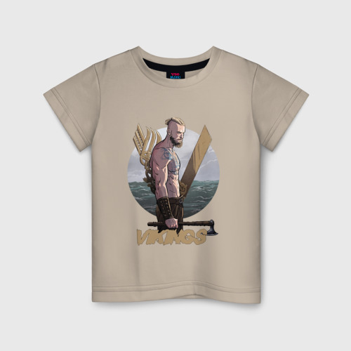 Детская футболка хлопок Рагнар и море, цвет миндальный