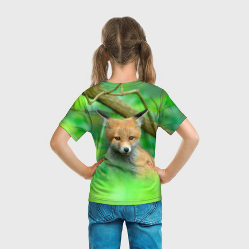 Детская футболка 3D Лисенок в зеленом лесу, цвет 3D печать - фото 6