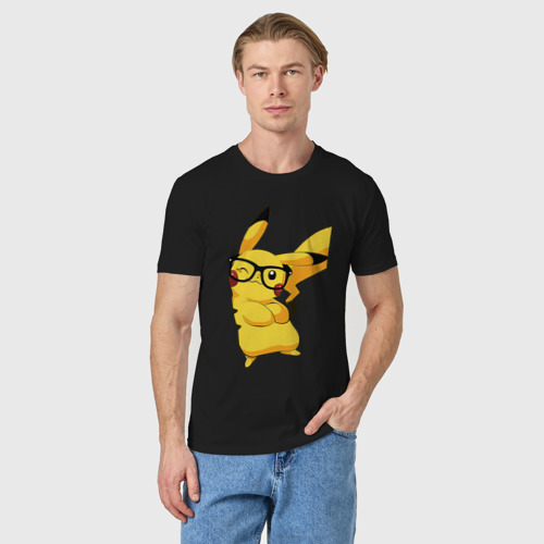 Мужская футболка хлопок Веселый Пикачу  в очках, цвет черный - фото 3