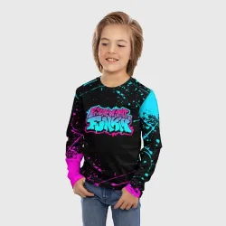 Детский лонгслив 3D Friday night Funkin neon неоновые брызги краски - фото 3