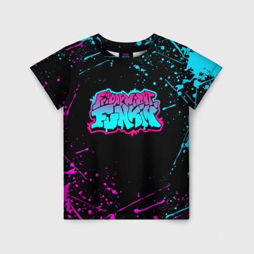 Детская футболка 3D Friday night Funkin neon неоновые брызги краски, цвет 3D печать