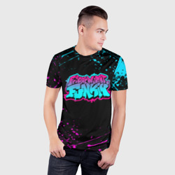 Мужская футболка 3D Slim Friday night Funkin neon неоновые брызги краски - фото 2