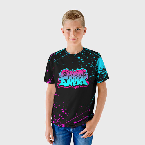 Детская футболка 3D Friday night Funkin neon неоновые брызги краски, цвет 3D печать - фото 3