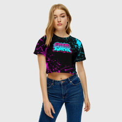 Женская футболка Crop-top 3D Friday night Funkin neon неоновые брызги краски - фото 2