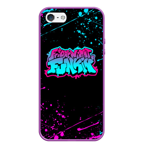 Чехол для iPhone 5/5S матовый Friday night Funkin neon неоновые брызги краски, цвет фиолетовый