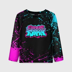 Детский лонгслив 3D Friday night Funkin neon неоновые брызги краски