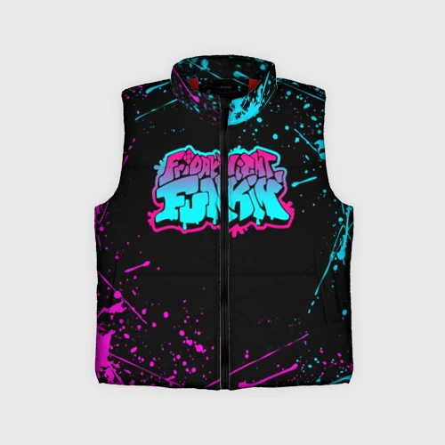 Детский жилет утепленный 3D Friday night Funkin neon неоновые брызги краски