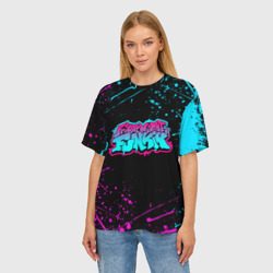 Женская футболка oversize 3D Friday night Funkin neon неоновые брызги краски - фото 2