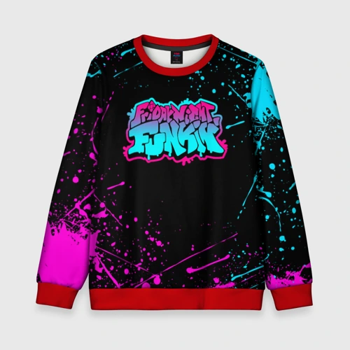 Детский свитшот 3D Friday night Funkin neon неоновые брызги краски