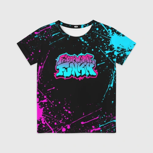 Детская футболка 3D Friday night Funkin neon неоновые брызги краски