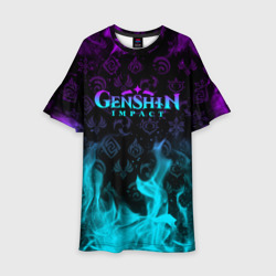 Детское платье 3D Genshin Impact неоновый огонь