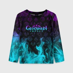 Детский лонгслив 3D Genshin Impact неоновый огонь