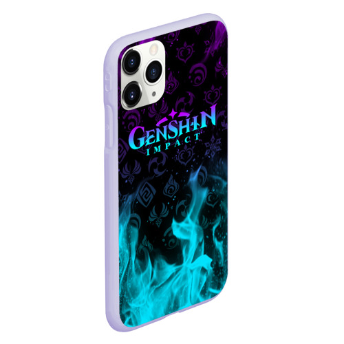 Чехол для iPhone 11 Pro матовый Genshin Impact неоновый огонь, цвет светло-сиреневый - фото 3