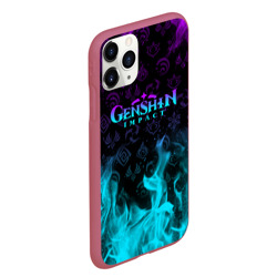 Чехол для iPhone 11 Pro Max матовый Genshin Impact неоновый огонь - фото 2