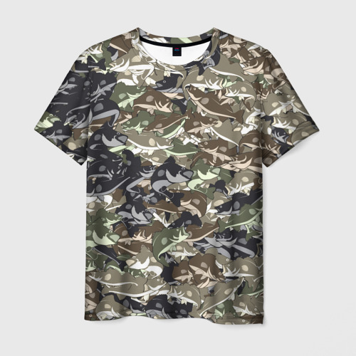Мужская футболка с принтом Камуфляж для рыбака, вид спереди №1