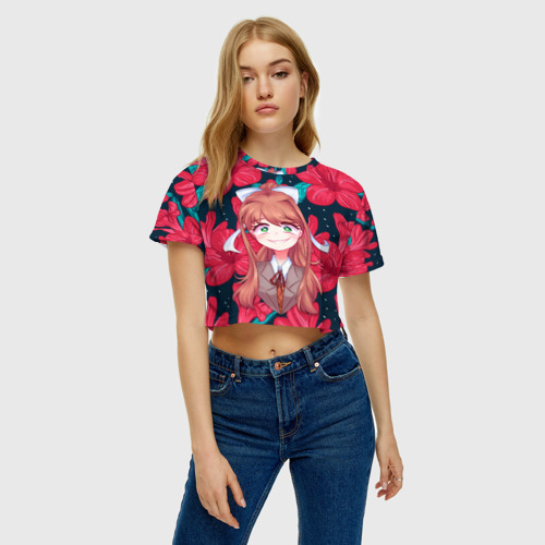 Женская футболка Crop-top 3D Моника в цветах, цвет 3D печать - фото 3