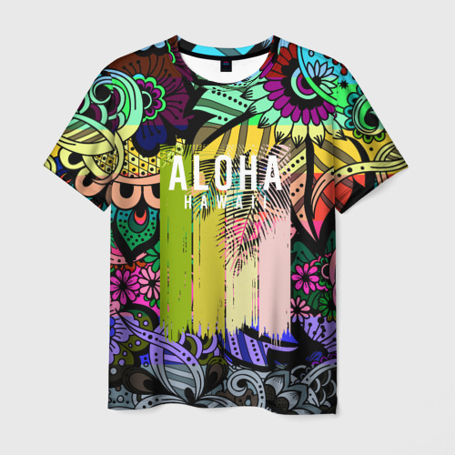 Мужская футболка с принтом Алоха Гавайи aloha Hawaii, вид спереди №1