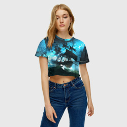 Женская футболка Crop-top 3D Черный парусник разбивает молния - фото 2