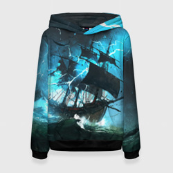 Женская толстовка 3D Черный парусник разбивает молния