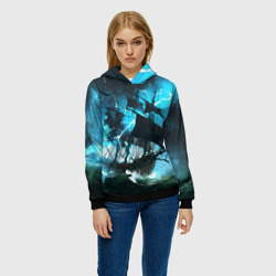 Женская толстовка 3D Черный парусник разбивает молния - фото 2