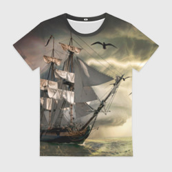 Женская футболка 3D Парусник перед штормом