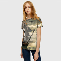 Женская футболка 3D Парусник перед штормом - фото 2