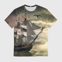 Мужская футболка 3D Парусник перед штормом