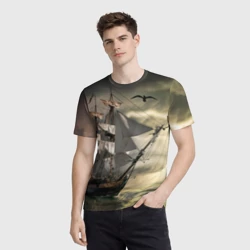 Мужская футболка 3D Парусник перед штормом - фото 2