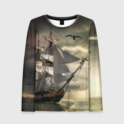Женский лонгслив 3D Парусник перед штормом