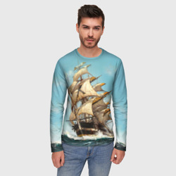 Мужской лонгслив 3D Парусник с полными парусами - фото 2