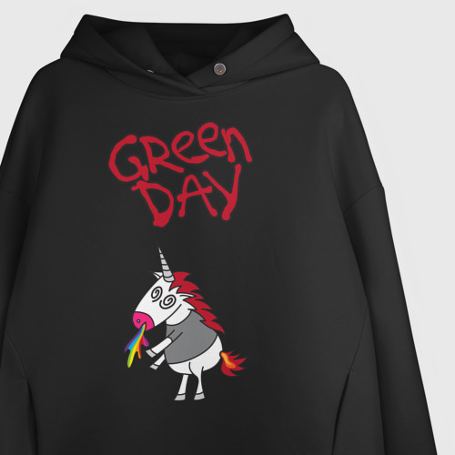 Женское худи Oversize хлопок Green Day Unicorn, цвет черный - фото 3